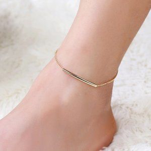 Gold Tone Bar Chain Anklet Ankle Bracelet 11"